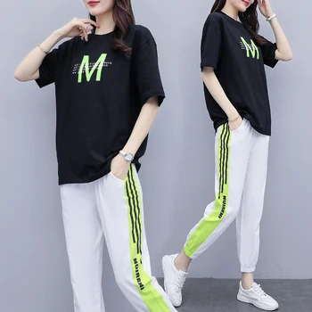 

Make spot summer wear the new large size ladies' fat mm loose show thin printing short sleeve minutes of pants suit
