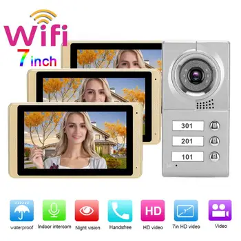 

100-240V 7in 720P WIFI Touch Screen Intercom 3 Monitors Doorbell