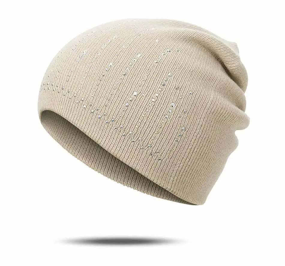 Evrfelan зимние шапки для женщин модные мягкие теплые вязаные шапочки шапка женская со стразами хлопковая шапка Skullies Beanies cap