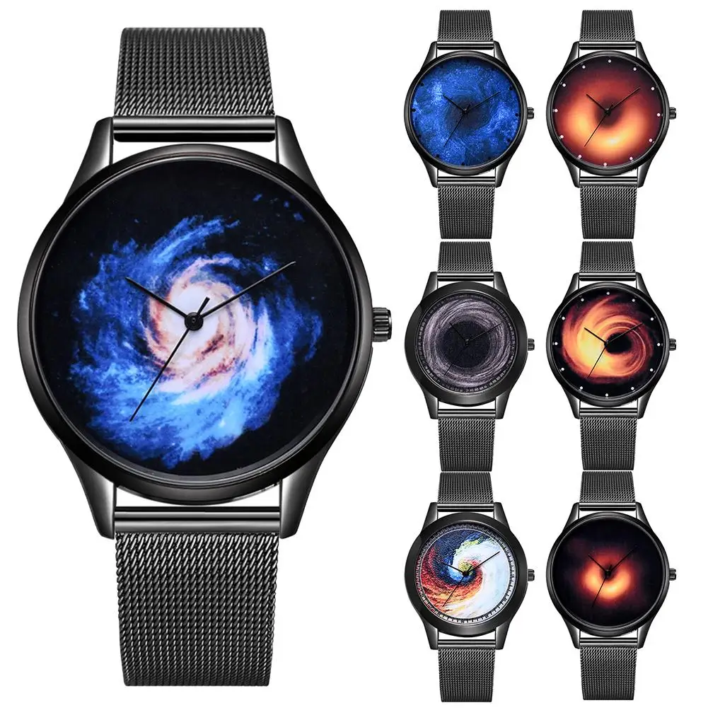

Creative Black Hole Watch Men Fashion No Number Big Dial Mesh Band Men Quartz Wrist Watches reloj hombre Gift Clock montre homme