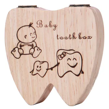 

2020 New Spanish/English Baby Wood Tooth Box Umbilical Organizer Milk Teeth Storage Collect Teeth Baby Souvenirs Gift Keepsakes