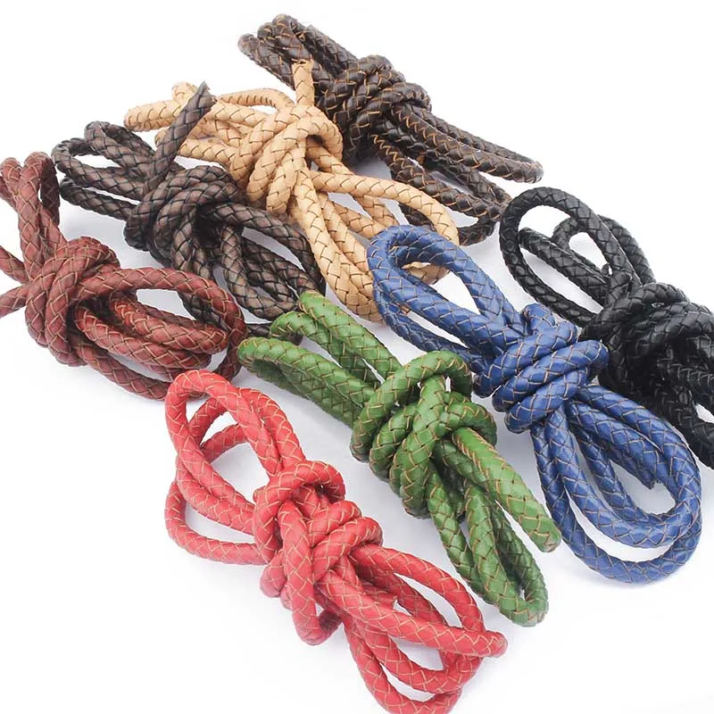 

Diameter 6mm Red Black Round Bolo Braided Genuine Leather Cord Fit Charm Bracelet Necklace Jewelry DIY Findings