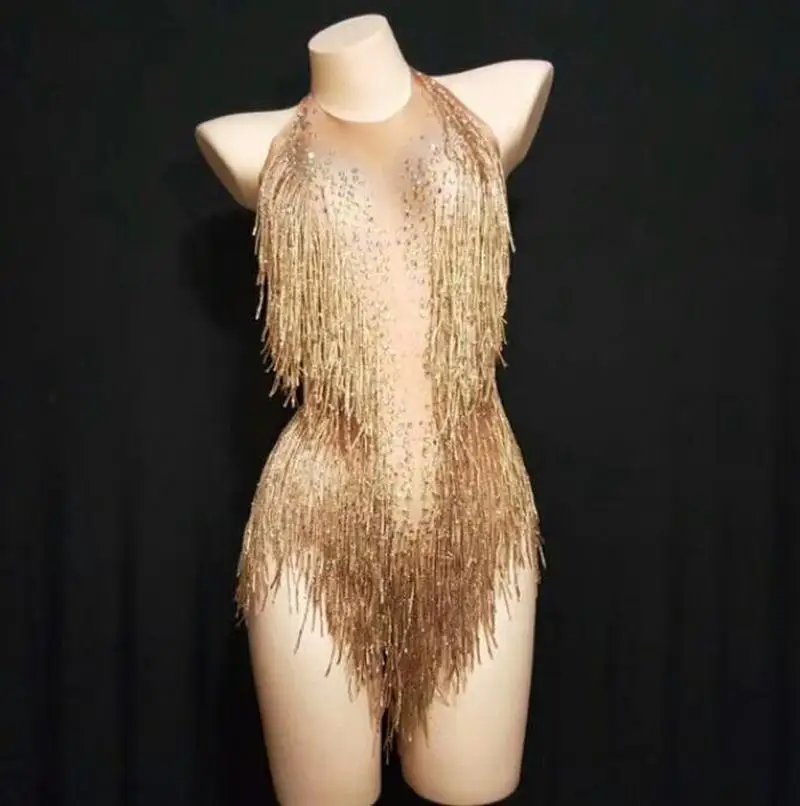 Sexy Skirt Sparkly Bodysuit Women Rhinestone Performance Costume Silk Dancewear Singer Stage Leotar