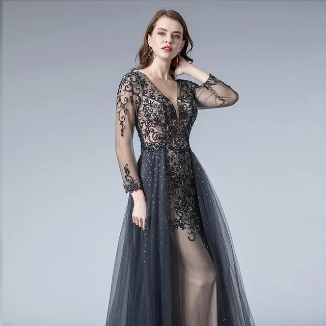 V Neck Tulle Elegant Formal 