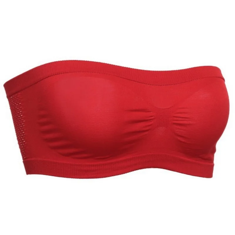 Летний сексуальный женский тонкий кружевной бюстгальтер без бретелек, обёрнутый грудь, анти опорожненный укороченный топ, удобный мягкий бюстгальтер - Цвет: Красный