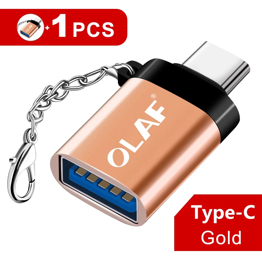 Olaf usb type C OTG адаптер USB C зарядный кабель для передачи данных для Macbook samsung S10 S9 S8 huawei Xiaomi Mi9 USB для type-c OTG - Цвет: Gold