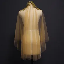 Короткая Однослойная Золотая свадебная вуаль без гребня Роскошные Аппликации с бусины из камня покрытие лицо свадебная вуаль аксессуары для невесты