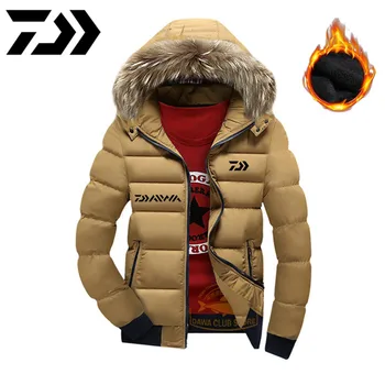 

Daiwa Winter Fishing White Duck Down Fake Collar Long Thick Parkas Jacket Coat Men Outwear Hooded Pockets Waterproof Jackets