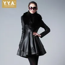 Осенне-зимняя женская одежда из полиуретана средней длины, кожаная куртка с большим меховым воротником, тонкая кожаная верхняя одежда, Офисная Женская куртка
