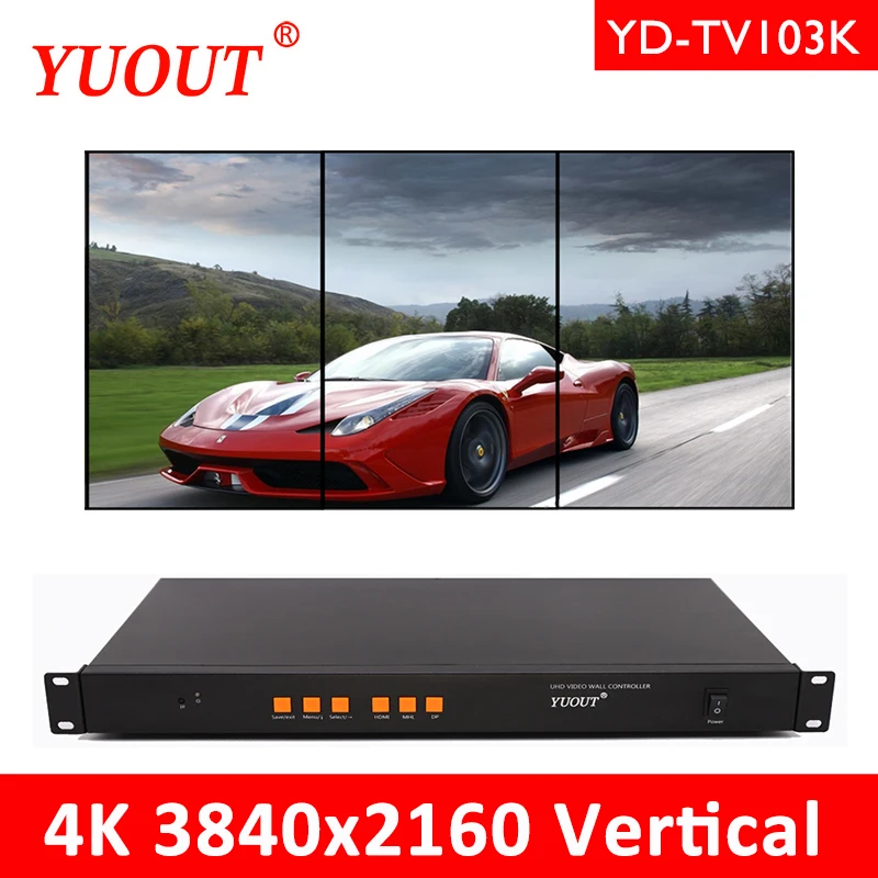 YUOUT YD-TV103K 4K 3840x2160 60HZ HDMI 2.0 DP 1x3 수직 비디오 월 컨트롤러 3 유닛 입력용 수직 비디오 월 프로세서