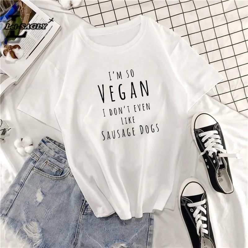 Женская футболка с надписью I'm So Vegan I не люблю собак сосисок Kawaii Корейская