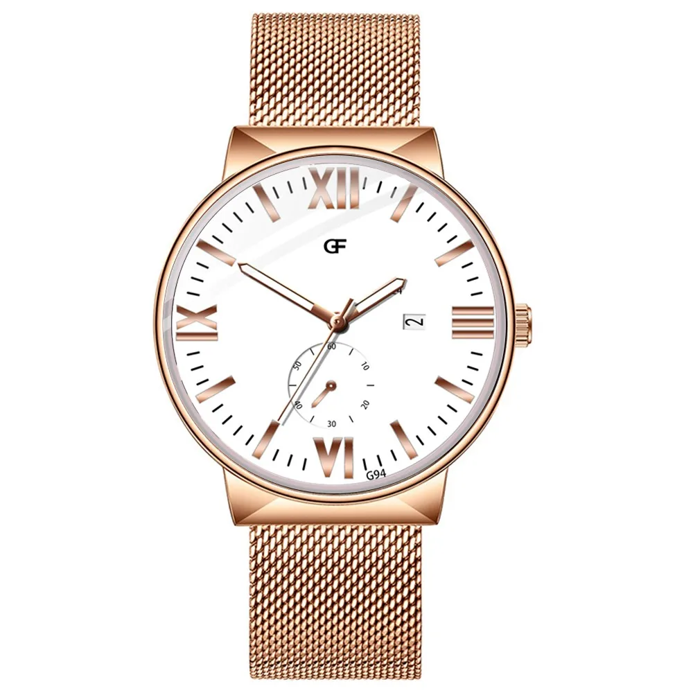 

Rose Gold Business Women Men Watch High-End Simple Calendar Men's Casual Quartz Stainless Steel Watches relojes hombre 2019