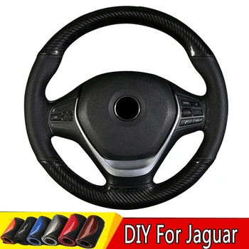

DIY 15 inch/38 cm carbon car Leather Car Steering Wheel Cover for Jaguar XE XF XJ E-PACE X-Type S-Type F-PACE I-PACE XK F-TYPE