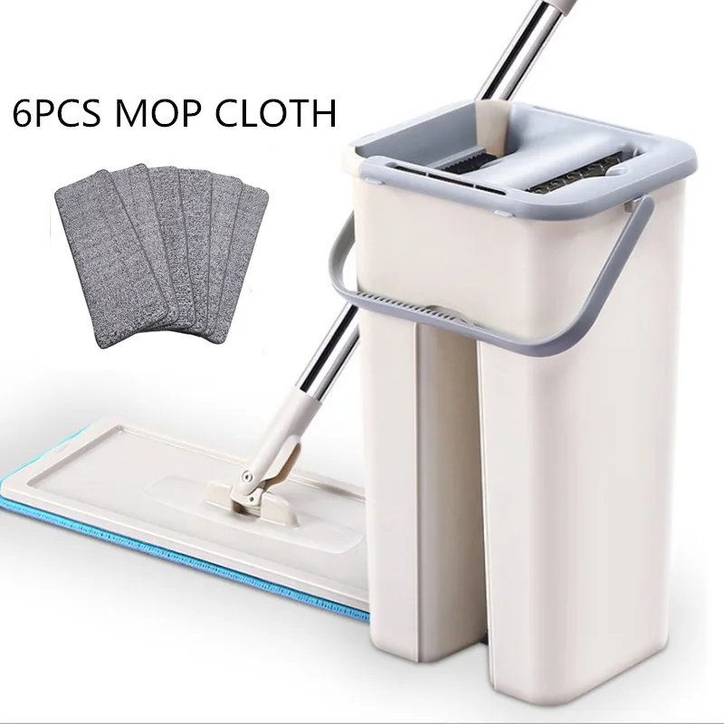 Drop Shipping Mop with Bucket 4PCS Replacement Mop Cloth Magic Floor Cleaning Squeeze Flat Mops Kitchen Floor Cleaner