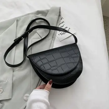 

Stone Pattern Small Saddle Bags For Women 2020 Summer Lady Travel Crossbody Shoulder Bags Female Handbags and Purses