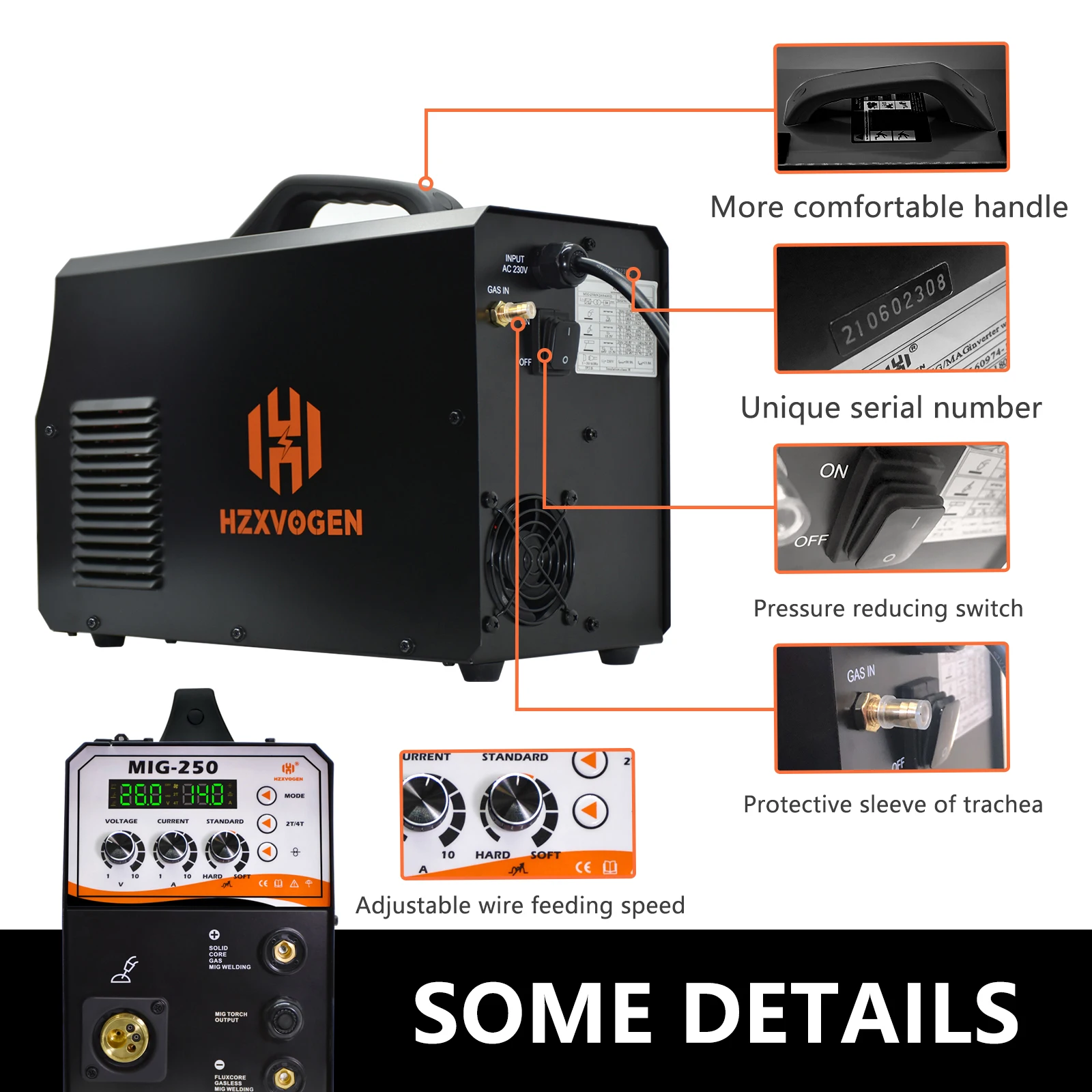 HZXVOGEN MIG Welding machine Semi-Automatic Argon Welding 4 in 1Tig Mig Mini Welding Inverter MIG-250 160 A Machine Welder hot air soldering