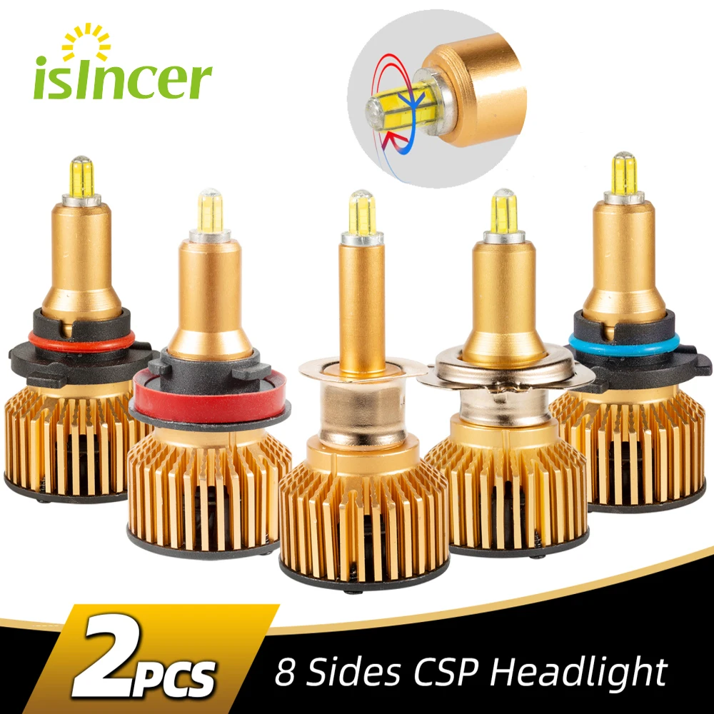 ISincer 2 uds 6 lado LED Bombilla de faro delantero de coche 20000LM H7 360 ° CSP H1 LED H11 H8 H9 9005 HB3 9006 HB4 9012 de 6000K de la niebla de la lámpara de la cabeza