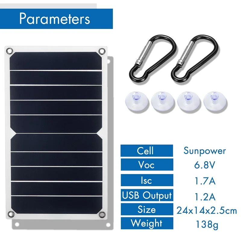 6 Вт 6В 1700ма солнечная панель Sunpower Солнечные элементы 260x140x2,5 мм тонкий и светильник с поддержкой USB зарядки для работы на открытом воздухе