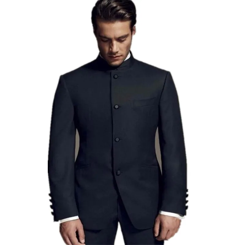Latest Designs Bruce Lee Style Groom suits Tuxedos black Mandarin collar Men Wedding Dinner Suits jacket+pants custom A123 | Мужская