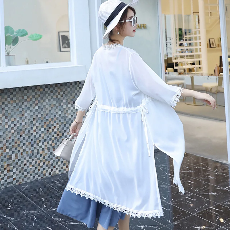 

Pregnant Women Dress Summer Two-Piece Set Comfortable Simple Elegant Long Chiffon Strapped Dress Sun Blocking Clothing Cardigan