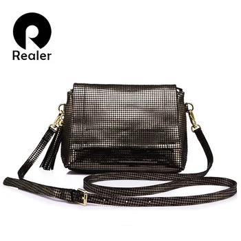 

REALER Genuine Leather Shoulder Bag Female with Tassel Women Messenger Bags Fashion Mini Shape Bags High Quality Cow Leather