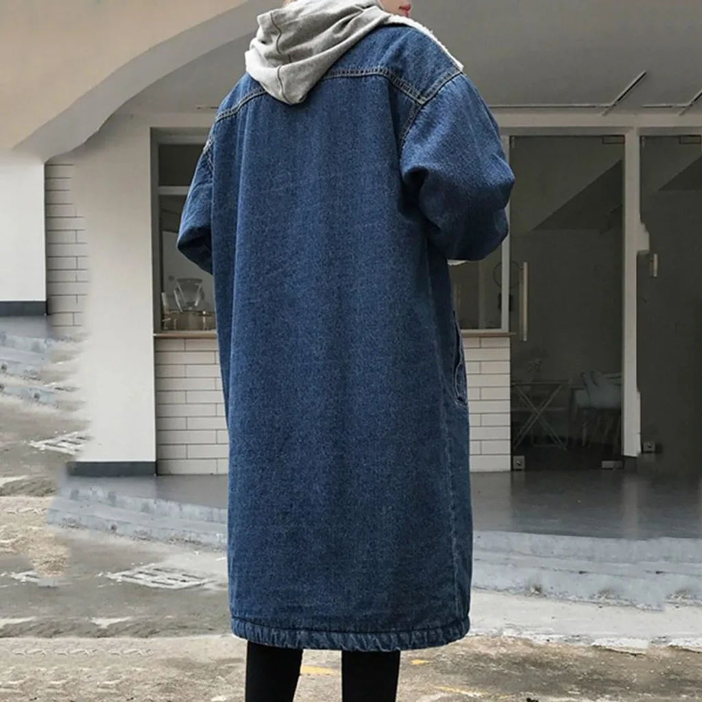 Женские Длинные парки, пальто, плотные теплые джинсовые свободные кашемировые куртки, Женская Повседневная утолщенная верхняя одежда с карманами, женские парки, пальто