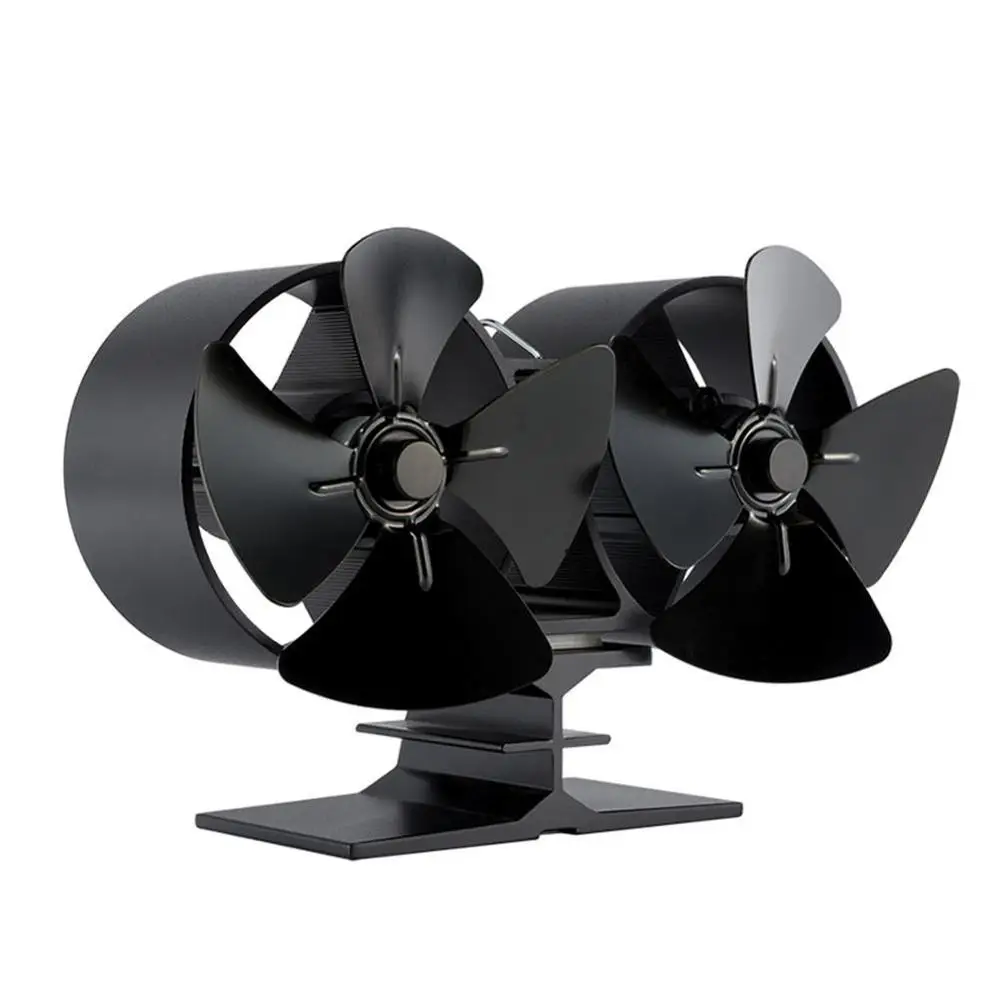Efficient Double Black Fireplace Fan Heat Powered Stove Fan komin Log Wood Burner FirPowered Stove Fan Fireplace Tools