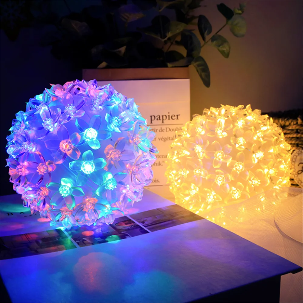 100 LED Cherry Blossom Ball Lamp Romantic Wedding Party Fairy String Light Decor 