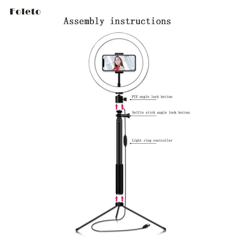 Foleto фотография 26 см 1" кольцевой светодиодный светильник Настольный Штатив для селфи 3500-5500k фото студия телефон живой видео макияж светильник для мобильного телефона