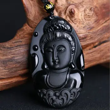 

Frosted Natural Obsidian Rich Beauty Guanyin Pendant Necklace Men and Women Patron Saint Buddha