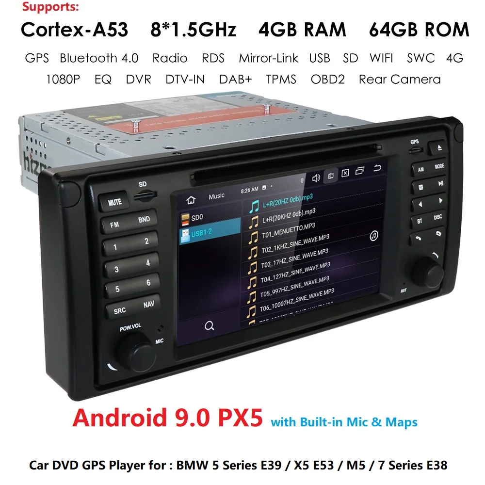 

DSP IPS 1din Andorid9.0 Car DVD Player For E39/X5/M5/E53 AutoRadio GPS Navigation Car Multimedia Player Head Unit Car Monitor 4G