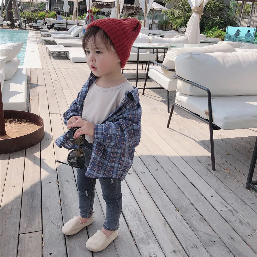 Autumn New Style Korean-style Childrenswear Men And Women Child Baby Plaid Casual Shirt Versatile Shirt