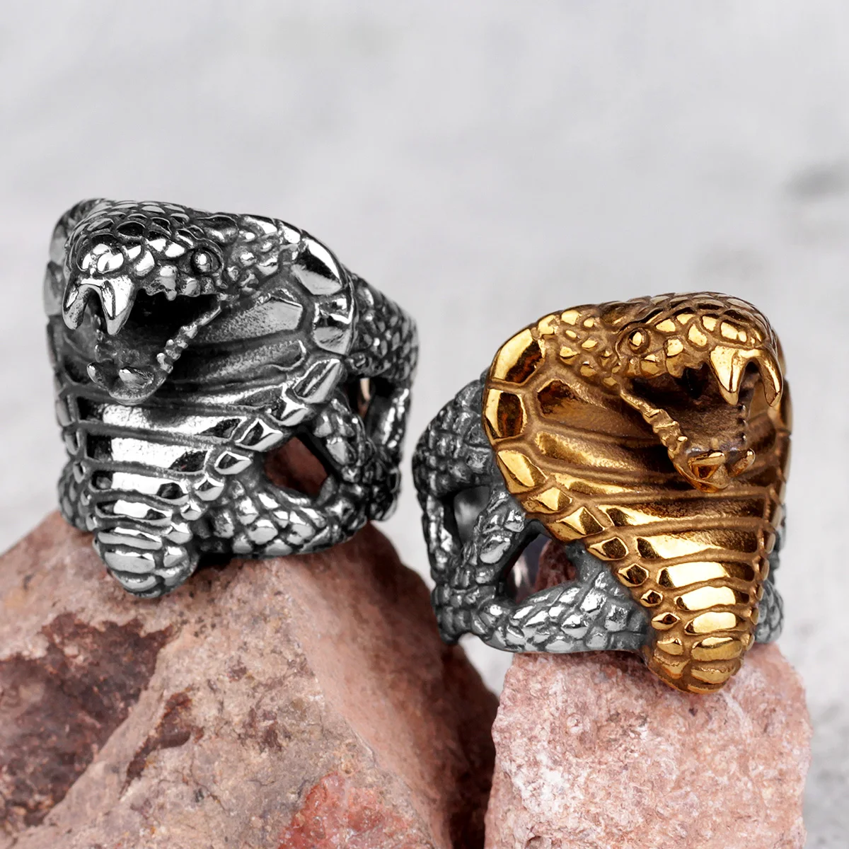 Bague Serpent Acier Inoxydable Bagues en acier inoxydable pour hommes, motif de Cobra, Animal serpent