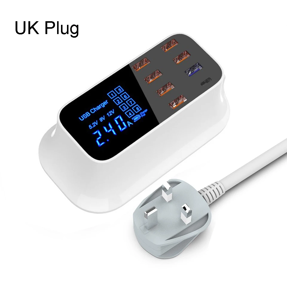 4 порта Мульти USB зарядное устройство Usb светодиодный адаптер настенное зарядное устройство для мобильного телефона Быстрая зарядка Настольная док-станция EU US UK вилка - Тип штекера: 8USB QC3.0 UK
