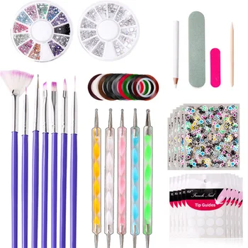 

1 Set Manicure Nail Art Purple Brush White Sculpture Pen Rhinestones Sticker Foils Decoration Wheels Dotting Tools Kit
