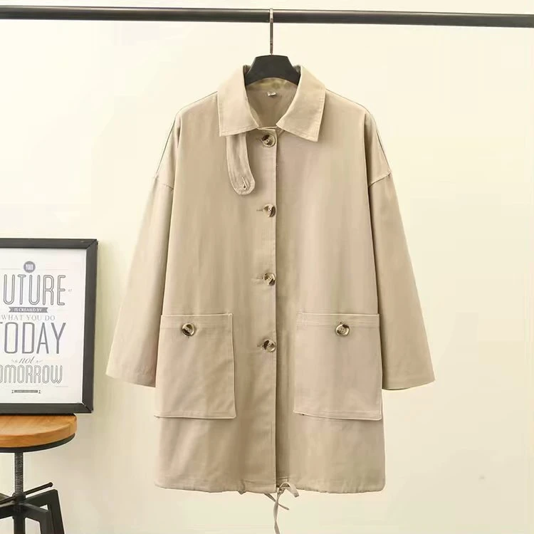 Плюс Размер 2XL-4XL Женский Тренч хлопок длинный рукав пальто офисная одежда женская хаки Верхняя одежда тренчи