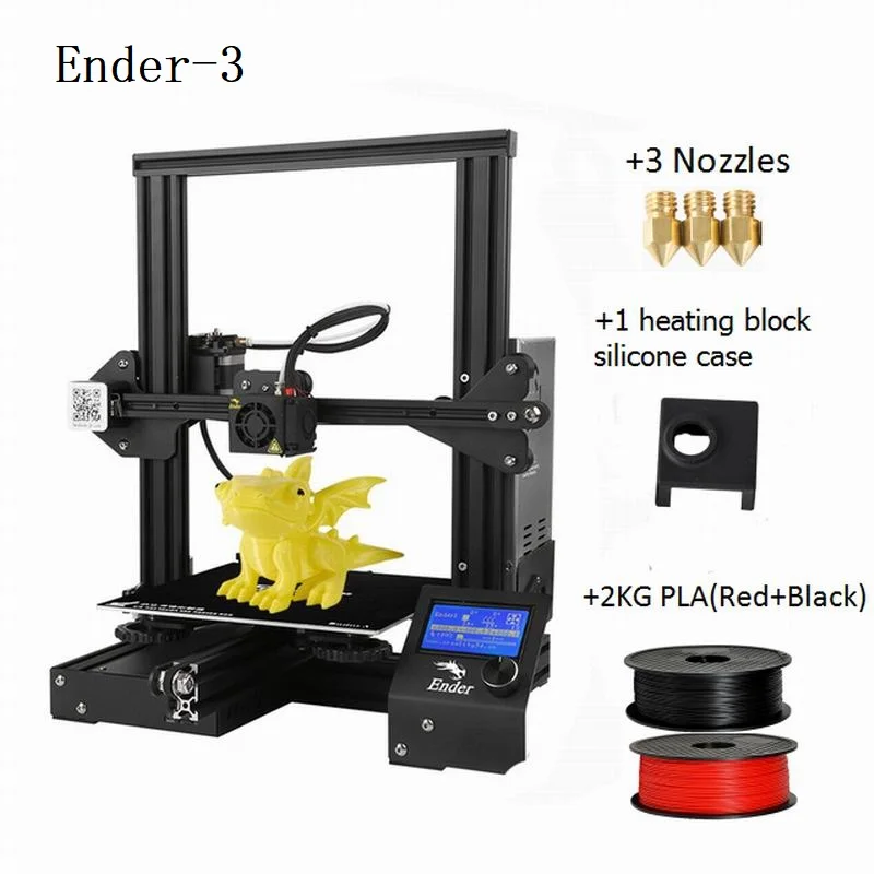 CREALITY 3d принтер Ender-3 обновленный подарок из закаленного стекла сопла и нагревательный блок силиконовый рукав+ PLA - Цвет: Add black Red PLA