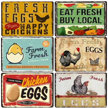 

Hen Farm Fresh Eggs Metal Plate Tin Sign Plaque Vintage Pub Decor Metal Sign Metal Poster Home Decoration Vintage Air Poster