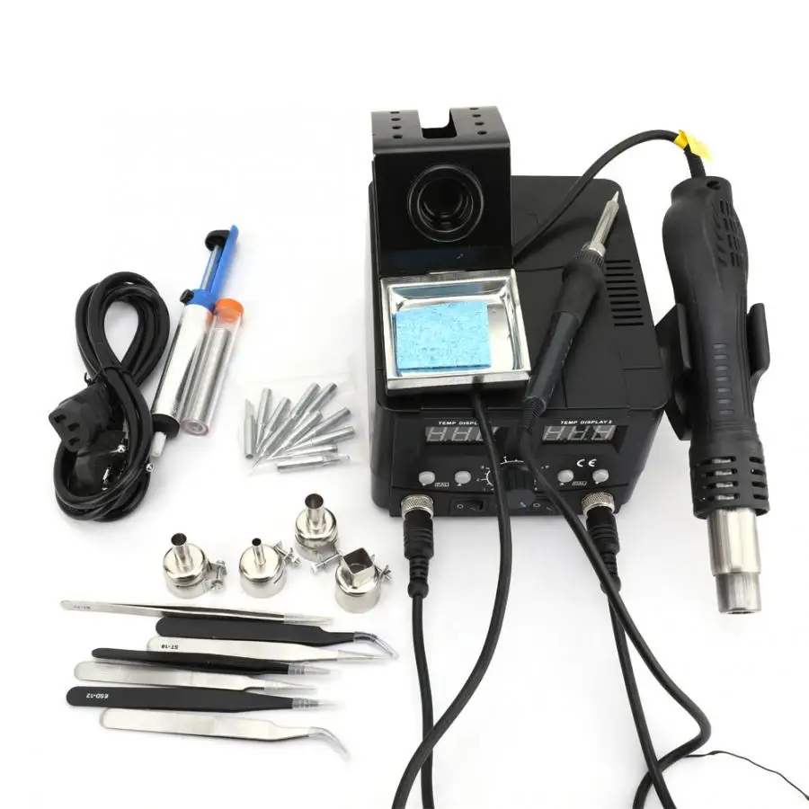 

750W 2 in 1 SMD Rework Station Double Digital LED Display Electric Soldering Iron + Hot Air Gun 110V-220V US/AU/EU Plug
