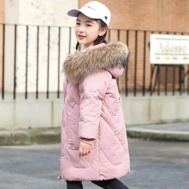 Children's Winter Down Cotton Coat Teenage Girls Solid Parka & Coats Kids Thicken Warm Long Jackets Toddler Hooded Outerwear8 12 Pink