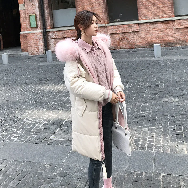 

Down Jacket Cotton-padded Clothes Women's Mid-length 2019 Winter New Style Korean-style Large Fur Collar over-the-Knee Cotton-pa