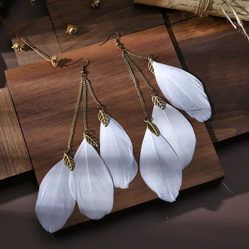 Feather Earrings Long Leaf