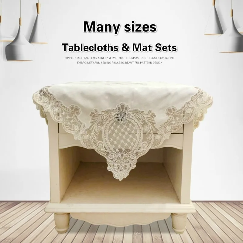 

European Velvet Fabric Embroidery Trim Luxury Tablecloth Afternoon Coffee Snack Placemat Coaster Napkin Cover Tapete Table Cloth