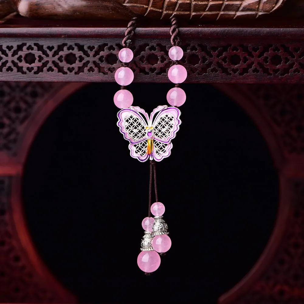 

Ethnic Butterfly Pink Pendant Clothing Accessories All-matching Cute Fashion Vintage Necklace Clavicle Chain Women Party Jewelry