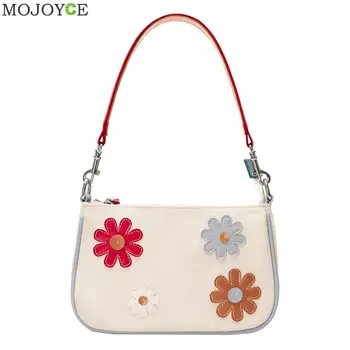 

Women Daisy Flower Handbag Totes Simple Canvas Lady Underarm Shoulder Bags Portable Travel Top-handle Bag