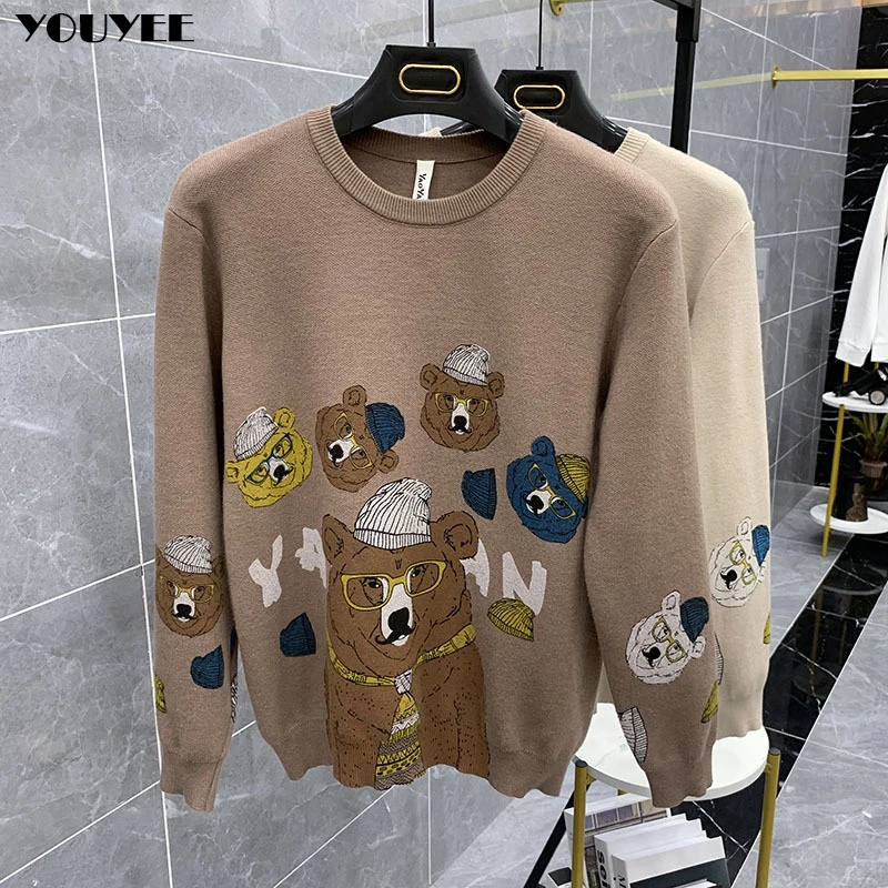 Sweater Men Autumn/Winter 2022 New Trend Fashion Bear Hot Diamond Casual  Round Neck Woman Long-Sleeved Sweater Male M-5XL - AliExpress