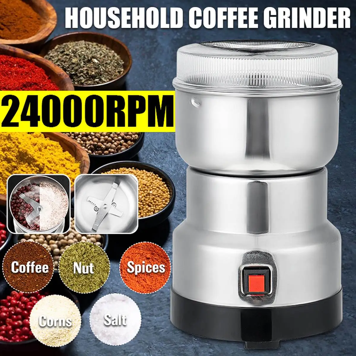 24000rpm 300w Electric Coffee Grinder Stainless Grain Spices Cereal