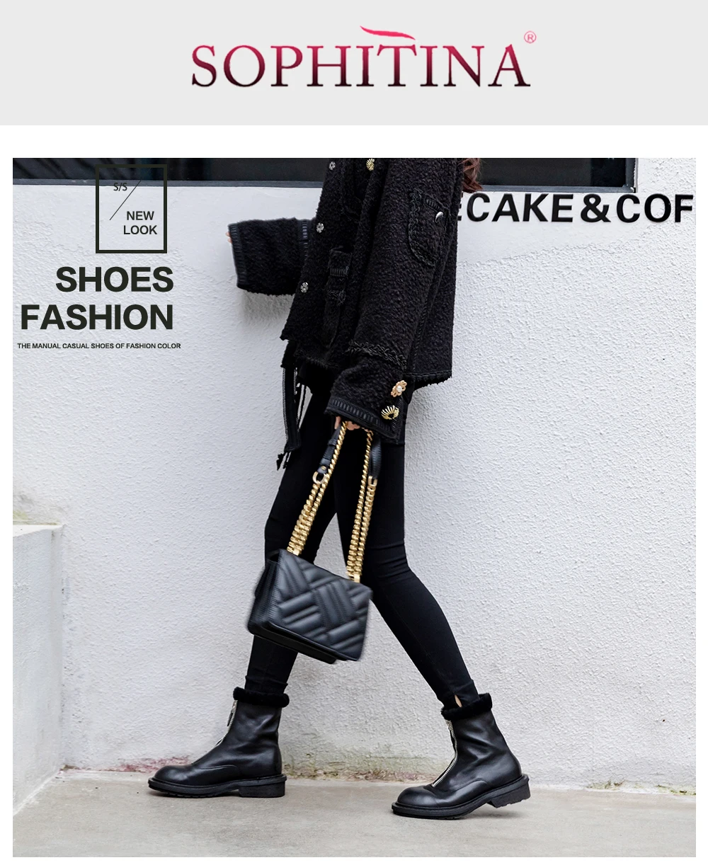 SOPHITINA/крутые дизайнерские ботинки из высококачественной натуральной кожи; модная однотонная обувь на молнии с круглым носком; женские Ботинки martin; PO311