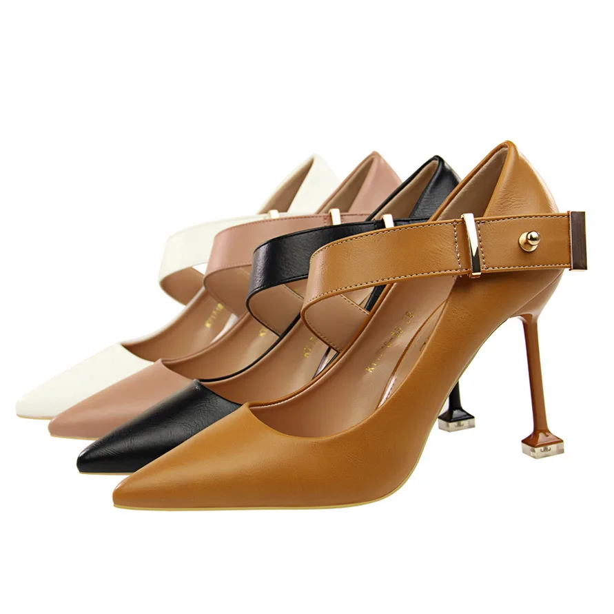 

Women Summer Thin High Heels Buckle Pointed Toe Gladiator Sandals Office Hollow Out Sandals Party Pumps Wedding Ladies Shoes