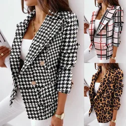 Camisa de manga larga con doble botonadura para mujer, camisa con estampado de moda, estilo europeo y americano, otoño e invierno, 2021